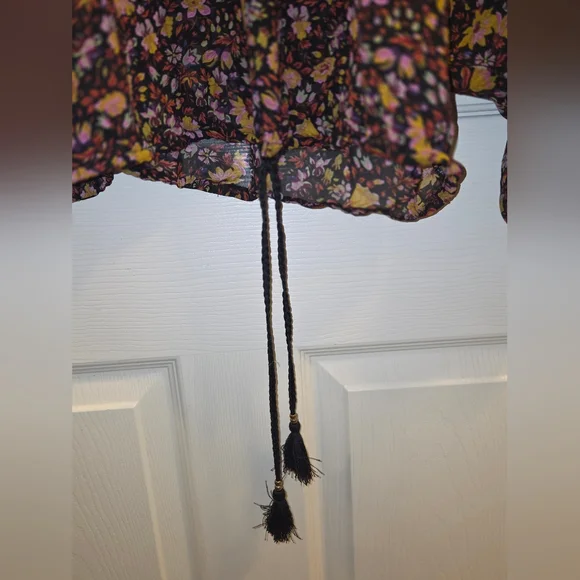 Womens Anthropologie Multicolor Floral Blouse W/ Bell Sleeve, Sheer, Sz SM - Picture 5 of 11